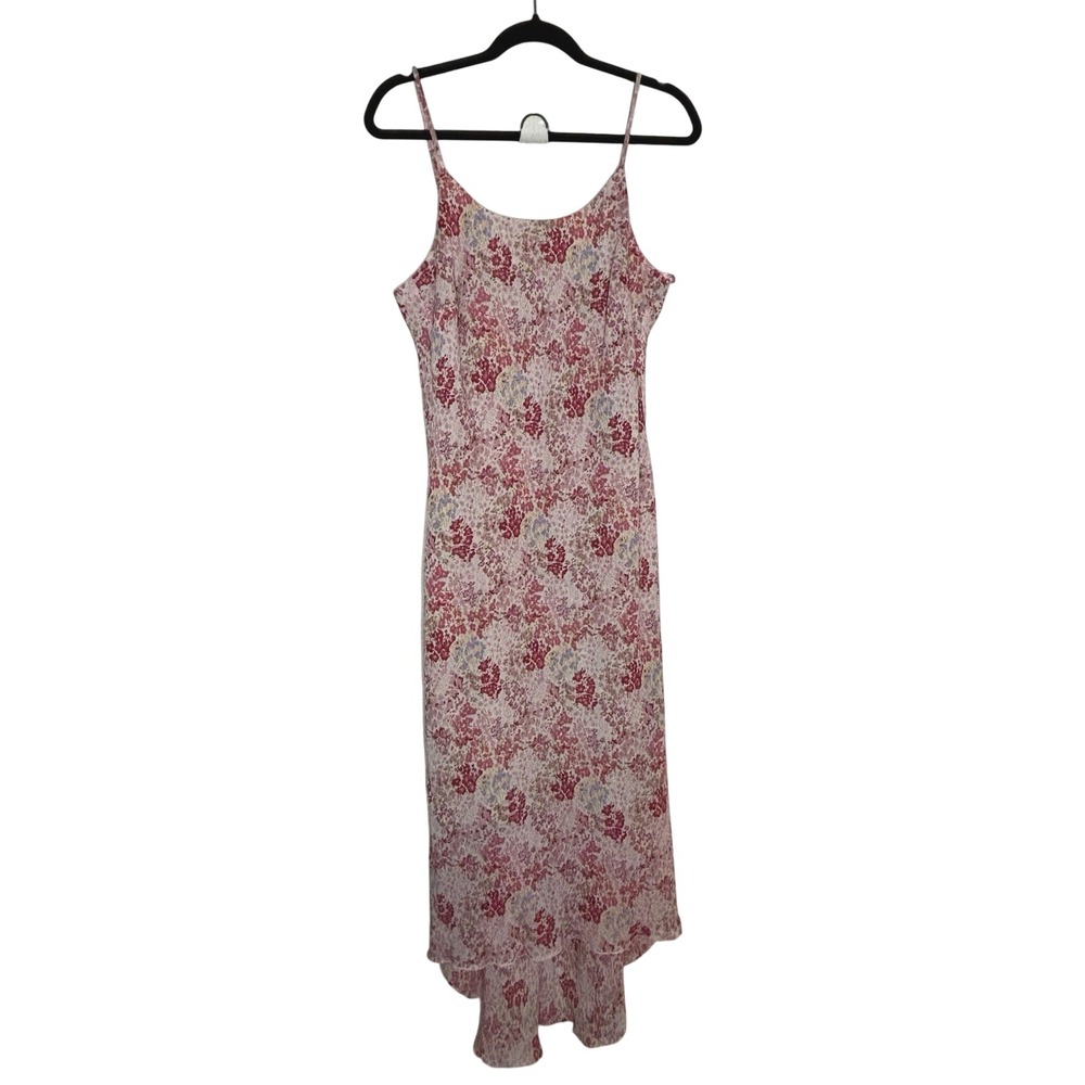 Y2K Pink Floral Slip Dress Womens 15 Sleeveless High Low Midi Cottagecore